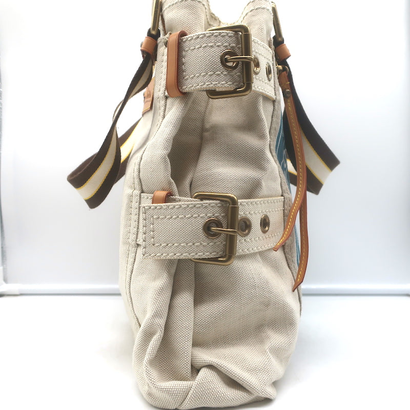 Louis Vuitton Globe MM Shopper Tote Ecru Canvas Shoulder Bag