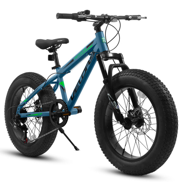 V20235 20 Inch Fat Tire Mountain Bike 7 Speed, Dual Disc Brakes, High Carbon Steel Frame, Front Suspension, City Commuter Bicycle