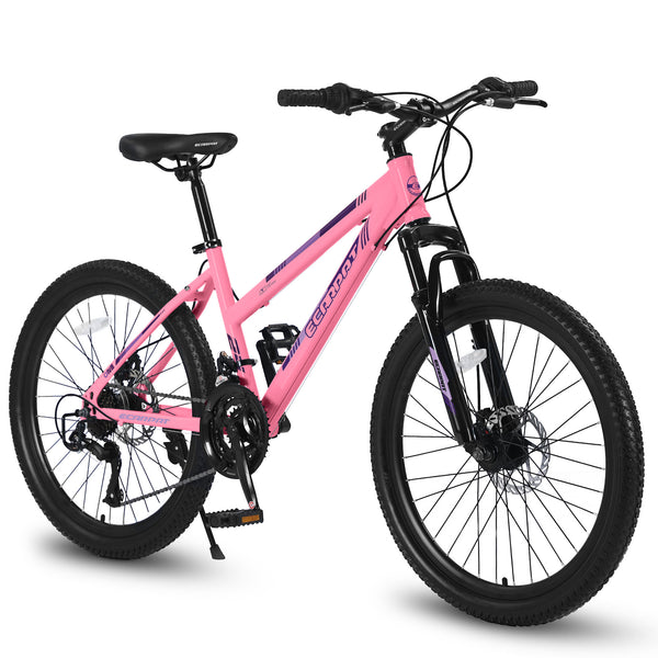 S26103 26 Inch Mountain Bike, Shimano 21 Speed, Mechanical Disc Brakes, High Carbon Steel Frame, Front Suspension, Pink