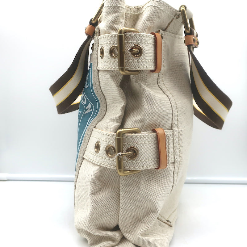 Louis Vuitton Globe MM Shopper Tote Ecru Canvas Shoulder Bag