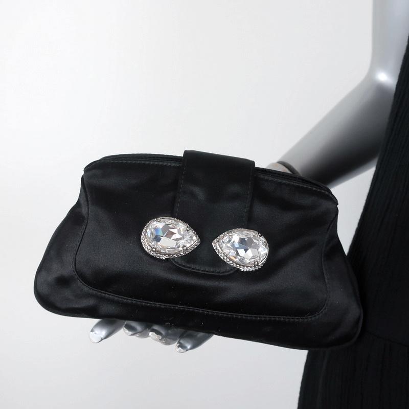 Tod's Evening Bag Black Crystal-Embellished Satin Mini Clutch