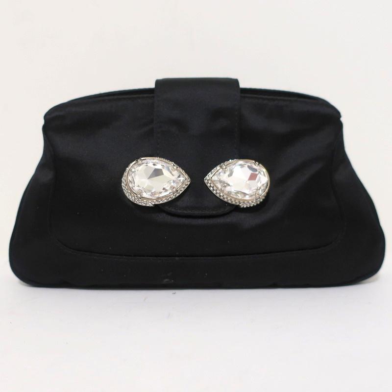Tod's Evening Bag Black Crystal-Embellished Satin Mini Clutch